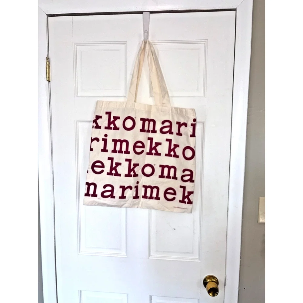 Marimekko Organic Cotton Canvas Tote Bag Cream Plum Magenta Logo Print